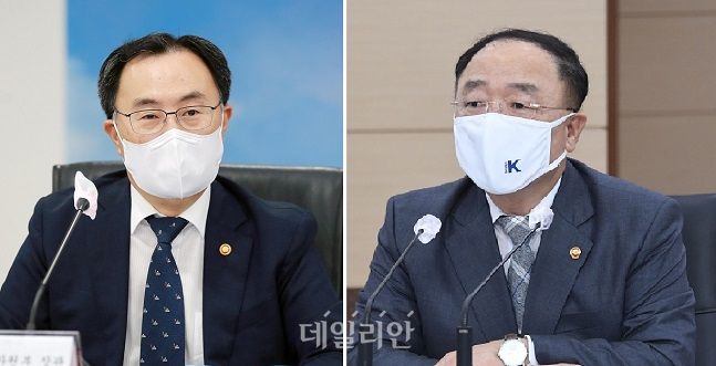 문승욱 산업부 장관과 홍남기 기재부 장관. ⓒ각 부처
