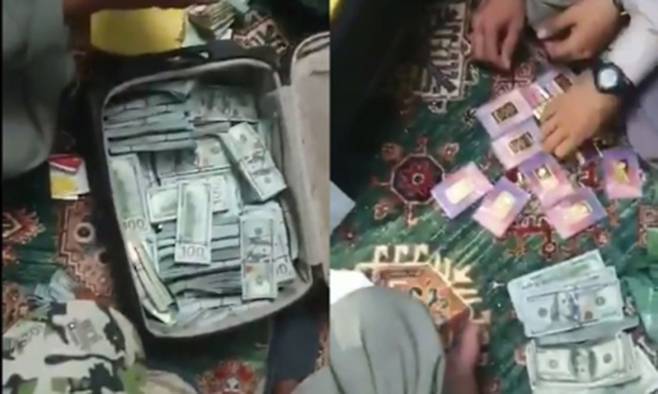 탈레반이 암룰라 살레 전 부통령 집에서 발견했다고 주장한 현금다발. 아마둘라 무타키 트위터 갈무리