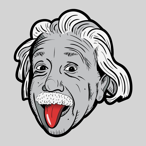 아인슈타인의 익살스러운 표정 커리커처.