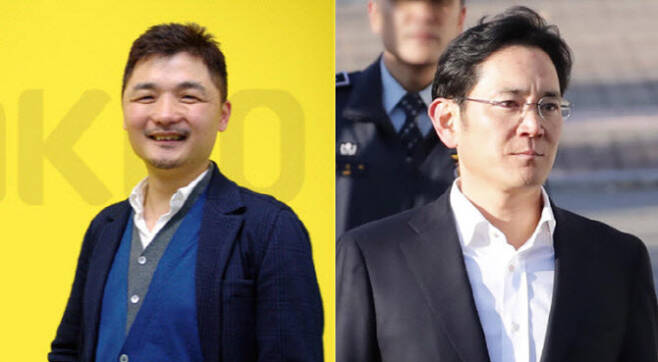 김범수 카카오 이사회 의장(왼)과 이재용 삼성전자 부회장. (사진=카카오, 연합뉴스)