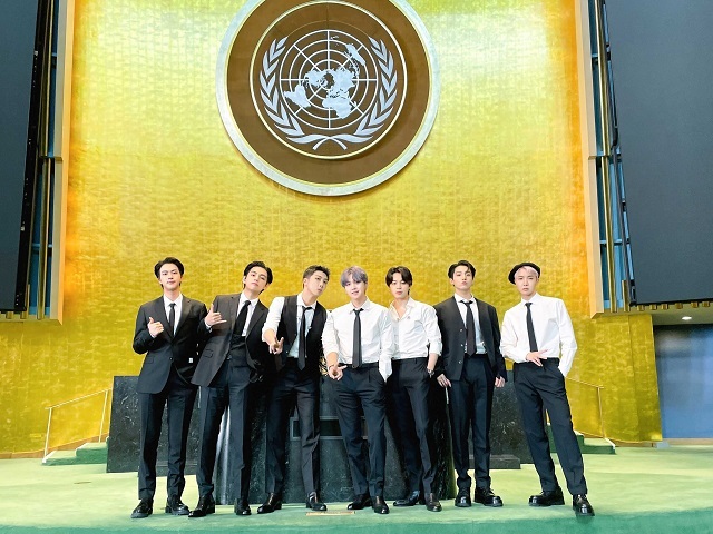 유엔 총회장에 선 BTS. 방탄소년단 공식 트위터 캡처