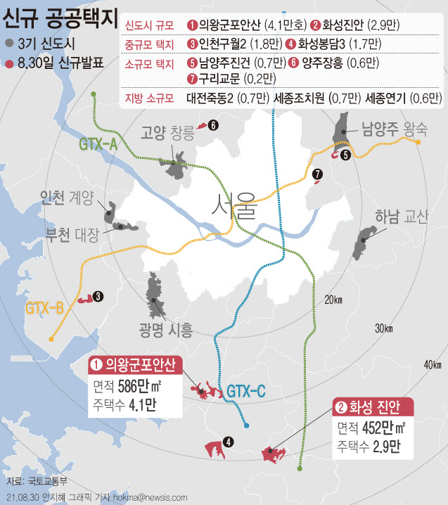 국토교통부가 8월30일 발표한 3기 신도시 제3차 신규 공공택지 위치도. (자료 = 뉴시스 제공)