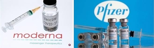 메신저리보핵산(mRNA) 계열인 모더나(왼쪽 사진)과 화이자의 신종 코로나 바이러스 감염증(코로나19) 예방 백신. 세계일보 자료사진