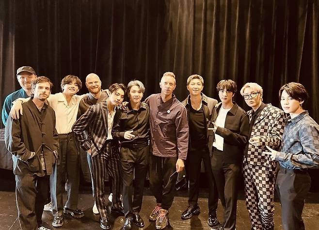 Boy band BTS and British rock band Coldplay (Coldplay’s official Instagram account)