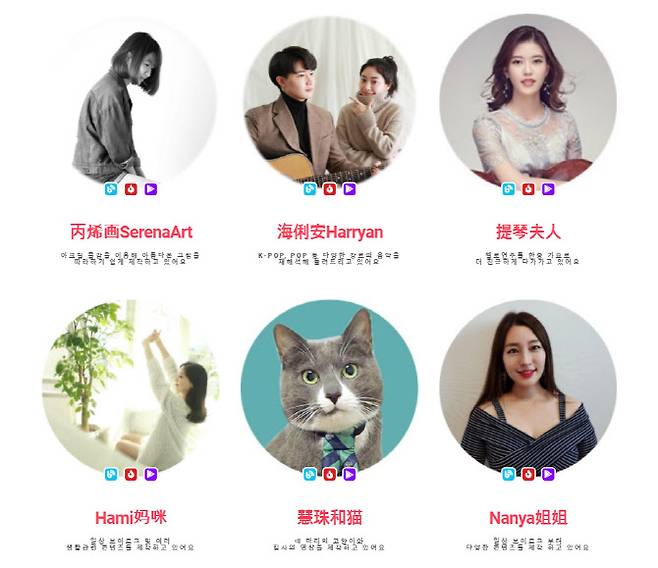 아도바 소속 주요 크리에이터 목록. 아도바 제공