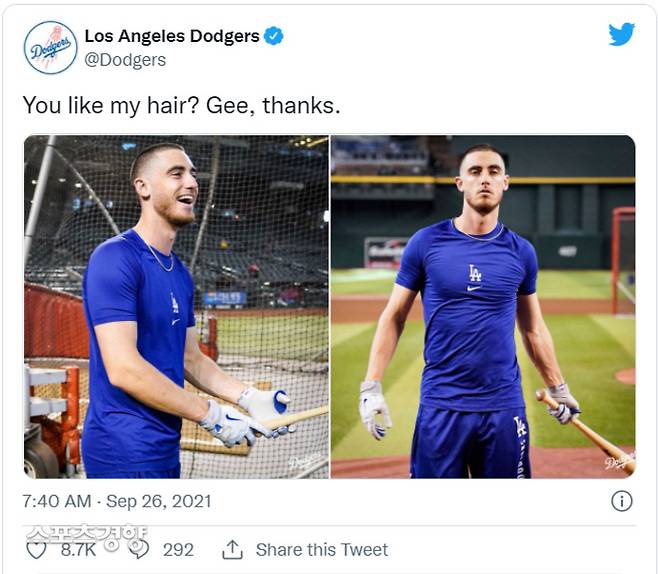 LA 다저스 벨린저가 삭발한 모습 | 다저스 트위터 캡처