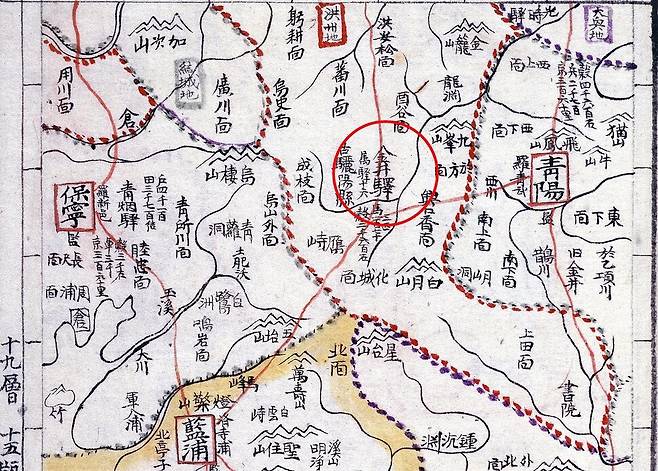 옛 지도에 표기된 금정역(원) 위치, 청양현과 보령 사이에 있다. 충남역사문화연구원 제공