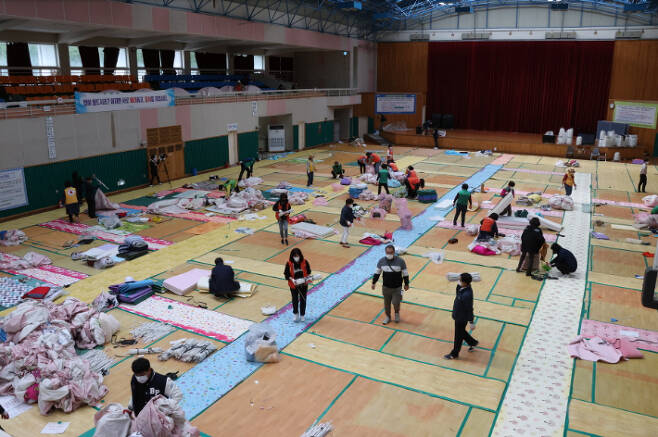 이재민 텐트가 철거된 포항흥해실내체육관은 다음주부터 체육시설로 다시 사용된다. 포항시 제공