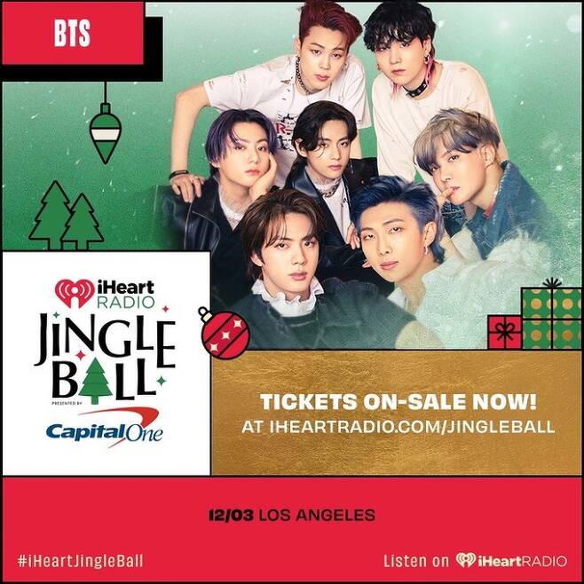 18일(현지시간) 미국 아이하트라디오(iHeartRadio)는 BTS가 오는 12월3일 미국 로스앤젤레스에서 펼쳐지는 ‘2021 징글볼 투어’ 무대에 오른다고 밝혔다. 아이하트라디오 제공