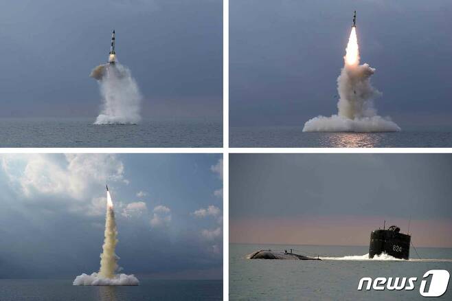 (평양 노동신문=뉴스1) = 북한이 전날인 19일 '신형 잠수함발사탄도탄(SLBM)' 시험발사를 진행했다고 노동당 기관지 노동신문이 20일 2면에 보도했다. 신문은 잠수함인 '8.24 영웅함'에서 SLBM의 시험발사를 진행했다며 관련 사진을 공개했다. 김정은 노동당 총비서는 불참했다. [국내에서만 사용가능. 재배포 금지. DB 금지. For Use Only in the Republic of Korea. Redistribution Prohibited] rodongphoto@news1.kr