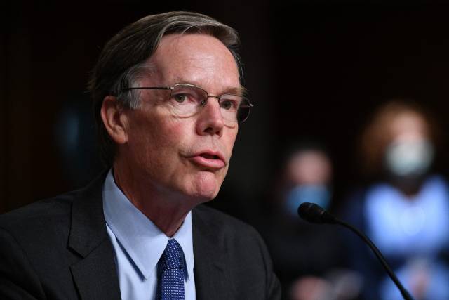 니컬러스 번스 중국 주재 미국대사 지명자가 20일(현지시간) 워싱턴DC의 의사당에서 열린 상원 외교위원회 인사청문회에 출석해 발언하고 있다. /AFP연합뉴스