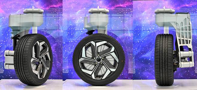 현대모비스가 자동차의 조향·제동·현가·구동 시스템을 바퀴 하나에 접목한 'e-코너 모듈' 개발에 성공했다. © 뉴스1