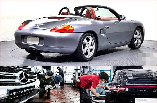 경차값에 판매되는 포르쉐 박스터(위)와 수입차 인증 중고차 점검/사진출처=엔카, 벤츠, 포르쉐