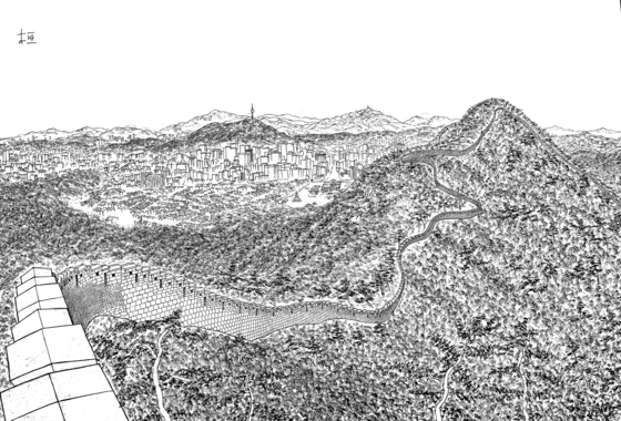 Hanyangdoseong, or Seoul City Wall, and the view of Seoul seen from Mount Baegak [KIM SUK-HWAN]