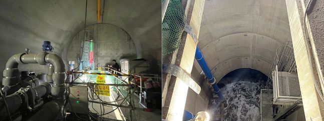 상시 운용되는 2대의 배수펌프가 시간당 유입되는 407톤의 바닷물을 터널 밖으로 내보낸다.ⓒ데일리안 배수람 기자