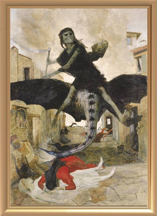 스위스 바젤 미술관에 소장된 아르놀트 뵈클린의 그림 ‘페스트’(Die Pest). 삶이 파괴되는 불행한 세상에서 염세주의는 삶에 대한 하나의 위대한 관점, 삶을 긍정하는 자라면 가질 수밖에 없는 통찰로 여겨지기도 한다.