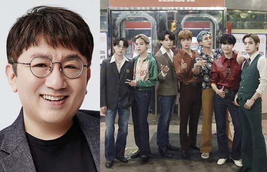 방시혁 하이브 의장과 BTS