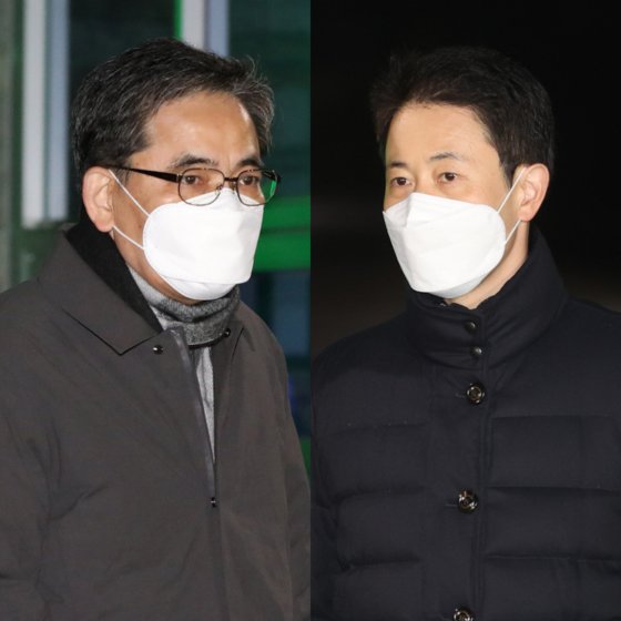 곽상도 전 의원(좌), 손준성 검사(우)가 각각 구속영장이 기각돼 서울구치소를 나오고 있다. 연합뉴스·뉴스1