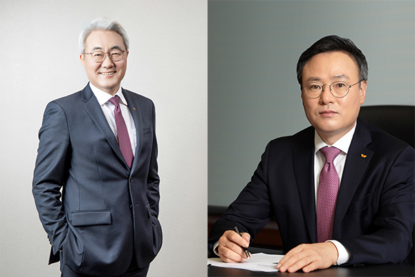 From left, Kim Jun and Jang Dong-hyun, vice chairs at SK Innovation Co. and SK Inc. [Source: SK Innovation Co. and SK Inc.]