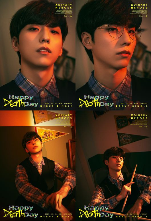 JYP Entertainment (hereinafter referred to as JYP) rookie Boy Band xdinary heroes (Xdinary Heroes, XH) member Park Geonil revealed a thrilling Reversal story.JYPs ambitiously featured six-member rookie band xdinary heroes will release their first digital single, Happy Death Day (Happy Death Day), on December 6, and take their first step into the music industry.As part of the debut project, the individual concept photos of members Main actor, Audi (O.de), Gaon, Jun Han, and Jeong Su were released in turn from 29th of last month, and on the 4th, they opened teaser photos of drummer Park Geonil twice at 0:06 and 12:06.In the first photo, Park Geonil gave a spectacular visual transformation with blue hair color and colorful makeup.His purple neon sign stood up in the background of the dark space, and his back view reminded me of a solid hero in the movie.In the second photo, which was released, he showed the daily life of a school student drummer.He held the drum stick in his hands, thoughtful and languid, and the eyes of the dream boy gleamed over his glasses.Park Geonil showed off his professional drummer ability by playing a high-quality performance in the previous teaser, and recently he was found to be from Berkeley College of Music in the United States.The xdinary heroes, consisting of six bassist Main actor, keyboardist Audie and integer, guitarist Gaon and Junhan, and drummer Park Geonil, are expected to combine a unique world view and intense band sound between reality and virtual world and convey fresh stimulation to K pop.Their debut song Happy Death Day announces the birth of Z Generation K-band with paradoxical lyrics and messages.Meanwhile, the title song of the same name will be officially released at 6 pm on December 6th, with the debut digital single Happy Death Day by the new Boy Band xdinary heroes, which JYP launches in about 6 years and 3 months after DAY6 (Day6).JYP Entertainment