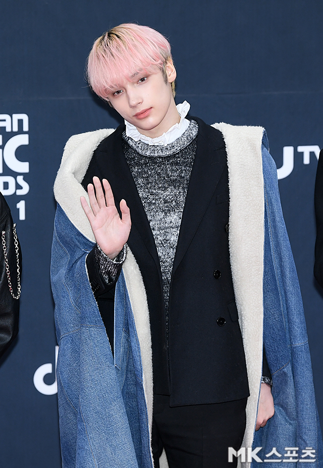 TXT Huening Kai attends the 2021 Mnet Asian Music Awards (MAMA) red carpet at CJENM Studio in Paju, Gyeonggi Province on the afternoon of the 11th.