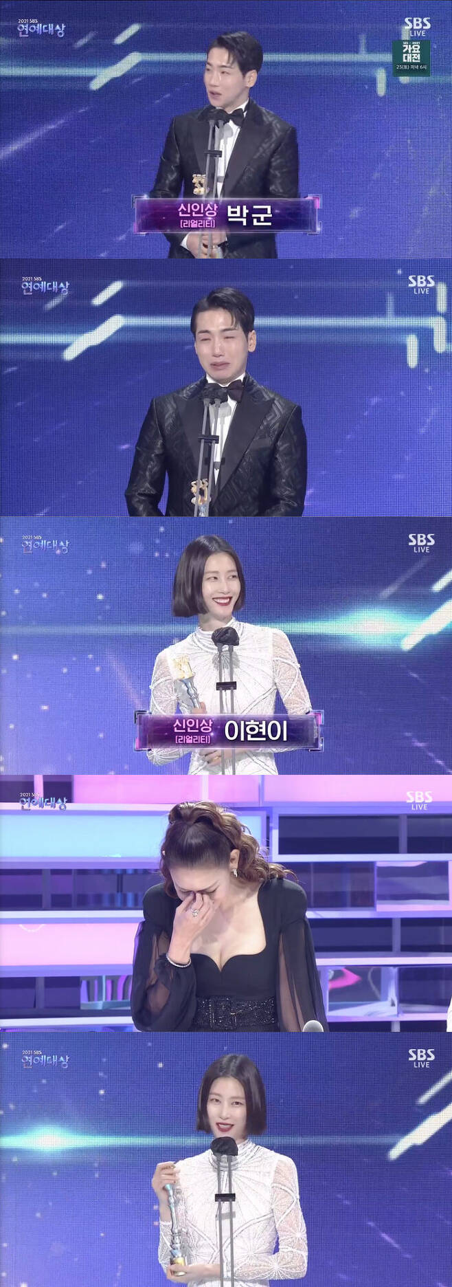 Park Gun and Lee Hyun-yi won the reality part Rookie Award.On the 18th, SBS Prism Tower in Sangam-dong, Mapo-gu, Seoul, won the Rookie Award for the newcomers who played an active role in SBS entertainment this year at the 2021 SBS Entertainment Grand PrizeThe reality category Rookie Award was won by Park Gun and Lee Hyun-yi.Park Gun, who played an active role in Ugly Our Little, said, I am born and come for the first time.I think I watched the awards ceremony on TV last year, but now I am standing here and I can not believe it. He then thanked the staff and colleagues he had joined, and he said, I spent 15 years as a special warrior to perform, and I have been running since then.It was always like an exhibition situation for me who did not know whether this road would be a flower road or a thorny field. Park Gun thanked the fans and attracted attention to the Ministry of National Defense and the Special Forces.He also conveyed his heart to his aunts, who care for him, and his mother, who was watching from the sky. Park Gun said, I won my mothers son.I love my mother so much, he said, making the eyes of those who convey their heartfelt feelings about her mother red.Lee Hyun-yi, who played in Same Bed, Different Dreams 2: You Are My Dest, Bloody Girl and Kokkomu, said that 2021 was a very special year for me.I have been living fiercely for the first time in my life, and I have been sincere every time, but I feel like I have spent a year without regret, he said.He also thanked the staff of the program he was appearing on.Lee Hyun-yi said, I am so grateful to Han Hye-jin for making the spirit of the old field, which made the first time of the old field.And MC Han Hye-jin, who saw it, also caught the eye with a tearful eye.Finally, Lee Hyun-yi gave a special heart to his family and husband who always supported and supported him.And he said, I will be a broadcaster who will continue to do my best.On the other hand, the show - Sports Rookie Award was honored by Keum Sae-rok for Lee Seung-yeop and Variety Rookie Award of Comfortable and Gongchiri.