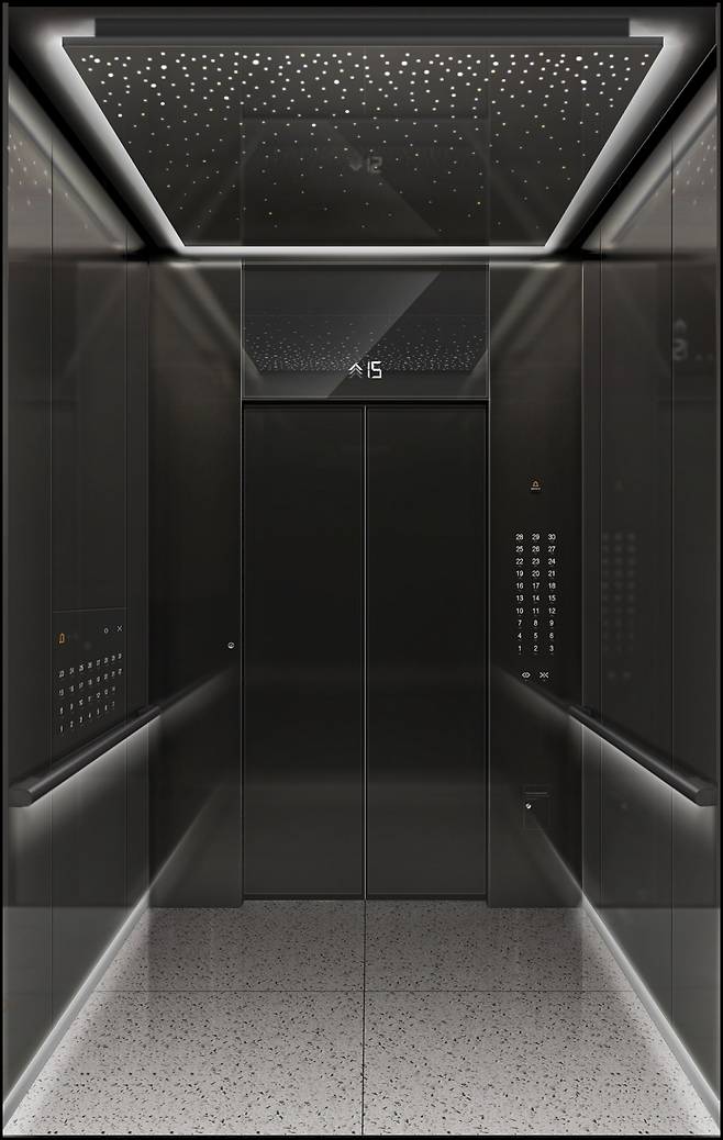 'FANTASTIC RIDE' 디자인이 적용된 엘리베이터 내부. /사진제공=현대건설