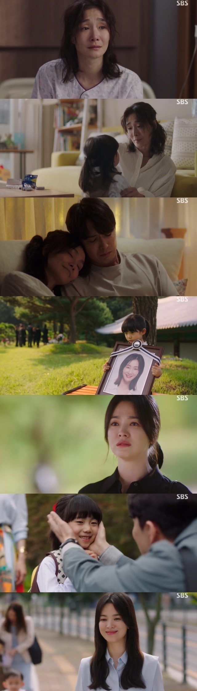 Park Hyo-joo, who was battling pancreatic cancer, eventually died over his young daughter.In the 15th episode of SBS gilt drama Now, We Are Breaking Up (playplayplay by Jane, directed by Lee Gil-bok), which was broadcast on January 7, Jeon Mi-sook (Park Hyo-joo), who shares his farewell greetings with his family, was portrayed.On this day, Jeon Mi-sook was transferred to the surrounding tissue and the symptoms became serious. The situation started even with blood, and Jeon Mi-sook was just worried about his daughter Jimin.Jeon Mi-sook said, Jimin picks clothes to wear at the entrance ceremony and takes a habit of washing alone. There are so many places to go. I am sorry for Jimin.Her husband, Kwak Suho (Yoon Na-moo), said, I can do it.Jeon Mi-suk fell down as cancer spread to his stomach.Friend Ha Young (Song Hye-kyo) and Hwang Chi-sook (Choi Hee-seo), who rushed to the hospital after receiving a call from Kwak Suho, said that they had not much time left to live from the doctor.Ha Young, Hwang Chi Sook recommended the hospitalization of Jeon Mi Sook, but Jeon Mi Sook said that Jimin had a lot of things to do. I am my mother. I am still my mother.In the end, Jeon Mi-sook refused to cure all his life and filled the end of his life with his daughter Jimin and his family.In the meantime, Jeon Mi-sook prepared Jimin to accept his separation from himself at any time.Jeon Mi-sook hugs Jimin, who has been to kindergarten, in his arms and says, Jimin may not have a mother when he goes to kindergarten.My mother is so tired and sleepy that I think I should go to bed. Jimin said he would go with his mother, but Jeon Mi-suk said, Jimin can not come until he is 100 years old. He has a lot of rice until then and he is tall.My mother is not 100 years old, said Jimin, who is asking purely, Yes, but I am so tired and sleepy.So Jimin should eat evenly. Jeon Mi-sook expressed affection to Jimin, saying, I love you. Jeon Mi-sook also greeted her husband, Kwak Suho, who expressed his gratitude for saying, Suho, I loved you so much.Kwak Suho said, I am sorry that I can not protect you even if you do anything, and I am sorry that I can not keep you.I am sorry that I can not follow you together. Jeon Mi-sook said that her husband, Kwak Suho, was Suho Shin as much as she was. Jimin takes care of her.Im sorry to have you do it all by yourself. Kwak Suho said, We are watching well. We will find out at once when we meet later. He said, I will mourn for just three days.Then I will shake my head and live your life. Kwak Suho kissed his forehead to Jeon Mi-sook, who was asleep in his arms that day.So Jeon Mi-suk left his family and friends. Nevertheless, the rest of them lived their lives.Jimin was a young child in the care of his father and Ha Young-eun. Before his visit, he greeted his mother brightly.