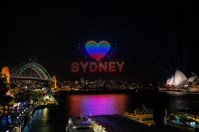ELEVATE SkyShow lit the skies over Sydney's Cahill Expressway with 500 choreographed drones as part of ELEVATE Sydney 2022. (PRNewsfoto/Destination NSW, NSW Government)