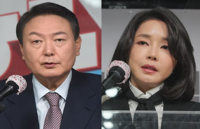 (왼쪽부터) 윤석열 국민의힘 대선 후보와 부인 김건희 씨 / 사진=연합뉴스