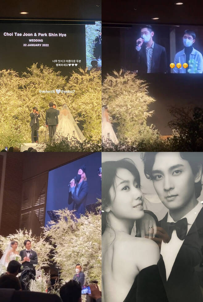 Actors Park Shin-hye and Choi Tae-joon have signed for about a hundred years.Park Shin-hye and Choi Tae-joon held a marriage ceremony at a church in Gangdong-gu, Seoul on the 22nd in the blessing of family members and acquaintances.Son Seon-jae, Bae Jeong-nam, Kim Woo-ri, and Oh Sang-jin, who attended the marriage ceremony as guests, released photos and videos of marriage-style scenes through SNS.The beautiful bride Park Shin-hye in a tube top wedding dress with a shoulder revealed and Choi Tae-joon in a black tuxedo boasted a warm visual.Park Shin-hye, in particular, showed tears while reading the vows of marriage, so Choi Tae-joon wiped away tears while looking lovingly at Park Shin-hye.The marriage celebration was staged by two best friends; FT Island Lee Hong-gi sang the OST Maliya of the drama The Heirs.Crush and EXO D.O. played the drama Dokkaebi OST Beautiful, and the transfer played the piano directly and called Good luck.In addition, Choi Tae-joons best friend Zico was reported to have read a letter for the two.Park Shin-hye and Choi Tae-joon could not hide their happy smiles as they looked at each other with their falling eyes whenever they met their eyes.They also shared a romantic kiss in the blessing of the guests.Choi Tae-joon also showed a caring side, hugging Park Shin-hye right after kissing.Park Shin-hye and Choi Tae-joon, alumni of Chung-Ang Universitys Department of Drama, have been dating since the end of 2017 and have acknowledged and openly devoted to devotion in March 2018.After that, he announced the pregnancy of premarital pregnancy with the announcement of surprise marriage last November.Park Shin-hye expressed his affection for Choi Tae-joon, saying, It has been my support for a long time and has covered even the lack of human Park Shin-hye.Choi Tae-joon expressed his affection for Park Shin-hye, saying, It is a person who reminds me how to laugh brightly when I am happy, and how to cry out loud when I am sad.