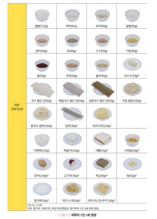곡류의 1인 1회 분량/2020 한국인 영양소 섭취기준