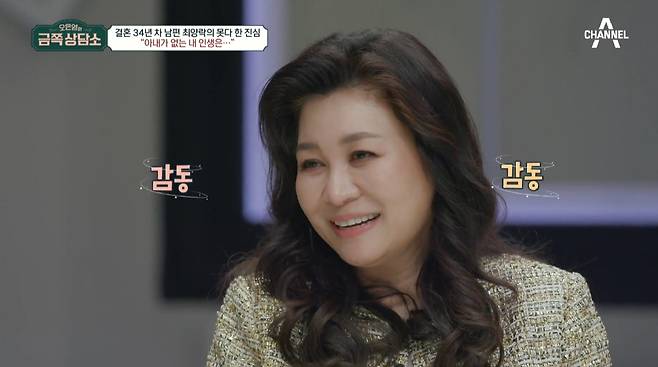 Pang Hyun-sook was in a heartfelt first apology from Choi Yang-Rak.In the 20th episode of Channel As Oh Eun Youngs Gold Counseling Center, which aired on the 18th (Fri), Choi Yang-Rak and Pang Hyun-sook revealed their sincere heart that they had been staying for a long time.During the interview, Fang Hyun-sook first told her husband Choi Yang-Rak what she wanted to say.Thank you, thank you, I love you. Do you want to make a warm word? We depend on each other and live happily.Choi Yang-Rak expressed his feelings about the existence of his wife, Fang Hyun-sook, saying, I think it would be difficult if it does not exist.He then said to Fang Hyun-sook, If you have a next life, you will meet a good man who will make you a princess and live well. I am so sorry.I always conveyed regret and sorry for the past that I was indifferent to my wife who always took my first care.Fang Hyun-sook finally broke down Choi Yang-Raks first apology in 34 years. Oh Eun Young, Jung Hyung-don, Park Na-rae, and Lee Yoon-ji, who watched, also showed tears of emotion.Who died? Oh said, The nagging is curved, the expression of affection is straight. Choi Yang-Rak said, Good luck when you are there!Im a rod! and smiled brightly as she received the Goods cushion.In the 21st trailer released at the end of the broadcast, Cho Young-nam, the singer of the oldest customer, was revealed to have visited the counseling center.On the other hand, Oh Eun Youngs former national mental care program Oh Eun Youngs Golden Counseling Center will be broadcast every Friday at 9:30 pm.iMBCChannel A Screen Capture
