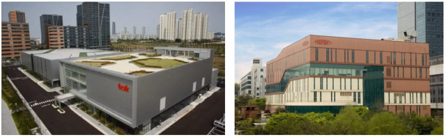 일본 TOK의 한국 생산 거점인 송도 공장(왼쪽)과 미국 듀폰 화성 R&D 기지. 사진제공= 듀폰, TOK