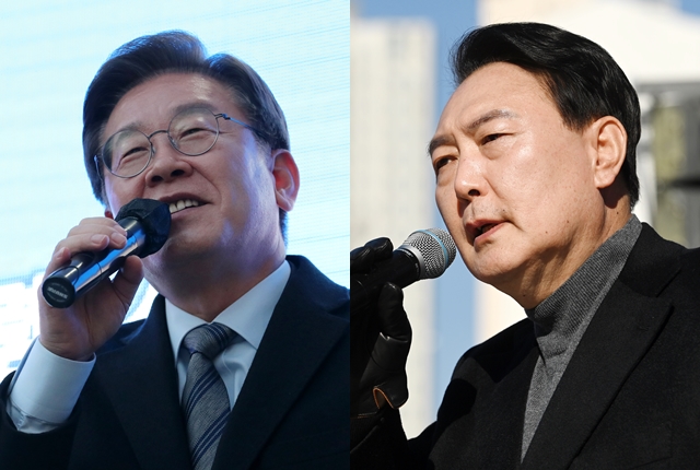 이재명 더불어민주당 대선 후보(왼쪽 사진)와 윤석열 국민의힘 대선 후보. 연합뉴스