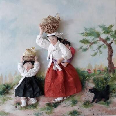 나문황 작가의 한지민속화 작품 ‘친정 나들이’. 김동호 주주통신원 제공