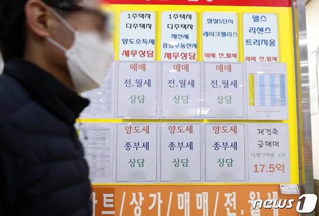 서울 시내 한 아파트 단지 내 부동산에 붙어 있는 종부세 상담 안내문(자료사진) 2021.12.20/뉴스1 © News1 김진환 기자