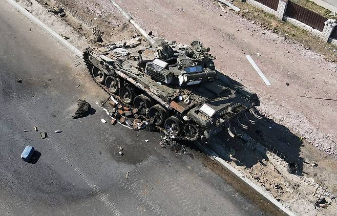 검게 그을린 러시아군 탱크. AFP=연합뉴스
