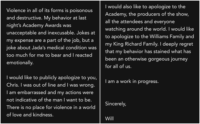 Will Smyths has officially apologised for the violence against Cristiano Ronaldo Rock at the Academy Awards.Hollywood actor Will Smyths said on his Instagram account on March 28, All forms of violence are toxic and devastating.My actions at the Academy Awards last night were unacceptable and unforgivable.Its part of my job to handle jokes, but jokes about Jadas health condition were too much to bear, and I reacted emotionally, he said.I would like to publicly apologise to Cristiano Ronaldo, I crossed the line and did the wrong thing.I was very ashamed, and my actions were not showing the man I wanted to be.There can be no violence in a world of love and kindness, Cristiano Ronaldo apologised to Rock.I would like to apologize to Academi and the show maker, all the attendees and everyone who has watched from World countries.I would also like to apologise to the Serena Williams family and the King Richards family, and I deeply regret that my actions have stained our wonderful journey.Comedian and actor Cristiano Ronaldo Rock took the stage for the feature documentary award at the 94th Academy Awards ceremony held at the Dolby Theater in Los Angeles, California on the 27th.Later, he mentioned the alopecia of Will Smyths wife Jada Pinquet Smyths and said that he was not appearing in the military-based film Ji.Ai.Jane, and the indignant Will Smyths suddenly climbed to the stage and slapped Cristiano Ronaldo Rock on the cheek.Will Smyths, who returned to his seat, shouted, Do not put my wifes name on my mouth, and the part was muted and relayed to the former World.Jada Pinquet Smyths had told Instagram last year that she eventually shaved after suffering from alopecia: Im trying to share it because its going to be harder to hide now.My alopecia with me will be friends, she said.Academi does not tolerate any form of violence, the Academy Awards side tweeted after the event.Meanwhile, Will Smyths won the Best Actor award for the film King Richard.In a film based on the Sisterhood true story of World Strongest Tennis King Serena Williams, Will Smyths split into father Richard Serena Williams, who decides to make two daughters Venus and Serena the main characters in history.Will Smyths, who took the stage, wept, saying: Richard Serena Williams was a character who fiercely protected her family.I feel that it is a call that I played this role at this time. I think it is my job to love and protect people in life, sometimes to take blame, and to work with people who do not respect me.Nevertheless, there are moments when I have to smile and pretend to be okay. Denzel Washington may be tempted by the devil when I think that he has come to a high place a while ago.I advised you to be careful, he said.I apologize to the Academy side, all my colleagues here, and I apologize to the candidate, he said of the disturbance with Cristiano Ronaldo Rock.