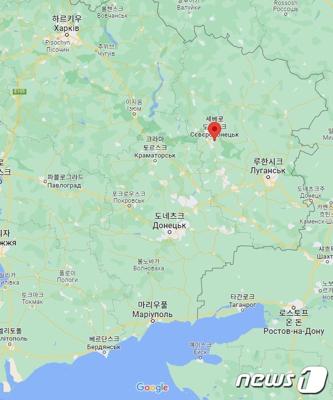 우크라이나 동부 루한스크 세베로도네츠크 위치 (구글지도 갈무리) 2022.05.15 © 뉴스1