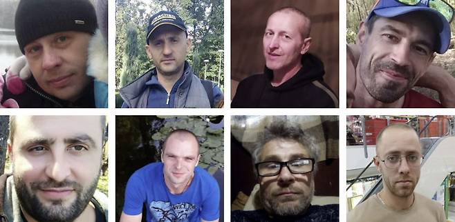 러시아군에 처형된 우크라이나 민간인 남성 8명의 모습. / 뉴욕타임스
