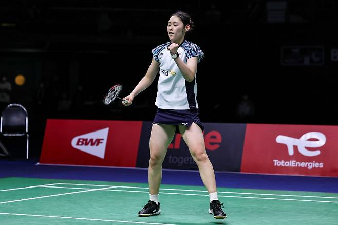 지난 14일 세계여자단체배드민턴선수권대회(우버컵) 중국과 결승에서 마지막 5단식에 출전해 극적인 역전 우승을 이뤄낸 심유진. 대한배드민턴협회