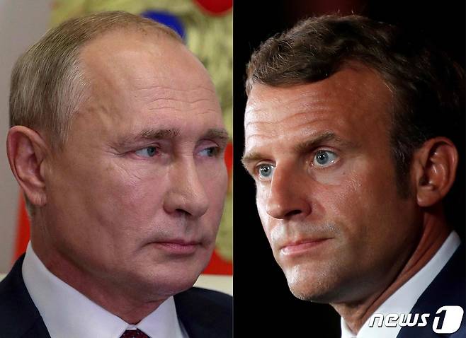 블라디미르 푸틴(왼쪽) 러시아 대통령과 에마뉘엘 마크롱(오른쪽) 프랑스 대통령 © AFP=뉴스1 © News1 정윤미 기자