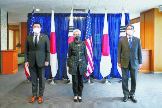 지난해 11월 미국 워싱턴에서 열린 한미일 외교차관 협의회. 당시 일본 측이 김창룡 경찰청장의 독도 방문에 항의하며 예정됐던 공동 기자회견이 무산됐다. 사진 외교부