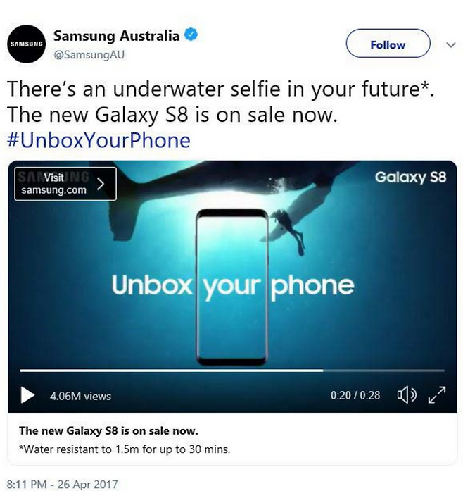 삼성전자 갤럭시S8 호주 광고.ⓒACCC