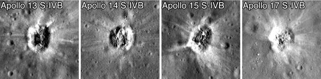 새턴 V 로켓이 달에 충돌한 후 생성된 크레이터 모습. 사진=NASA/Goddard/Arizona State University