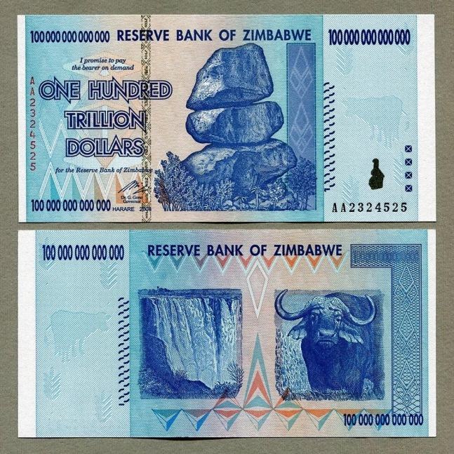 인터넷에서 판매하는 100조 짐바브웨 달러 지폐 [연합]