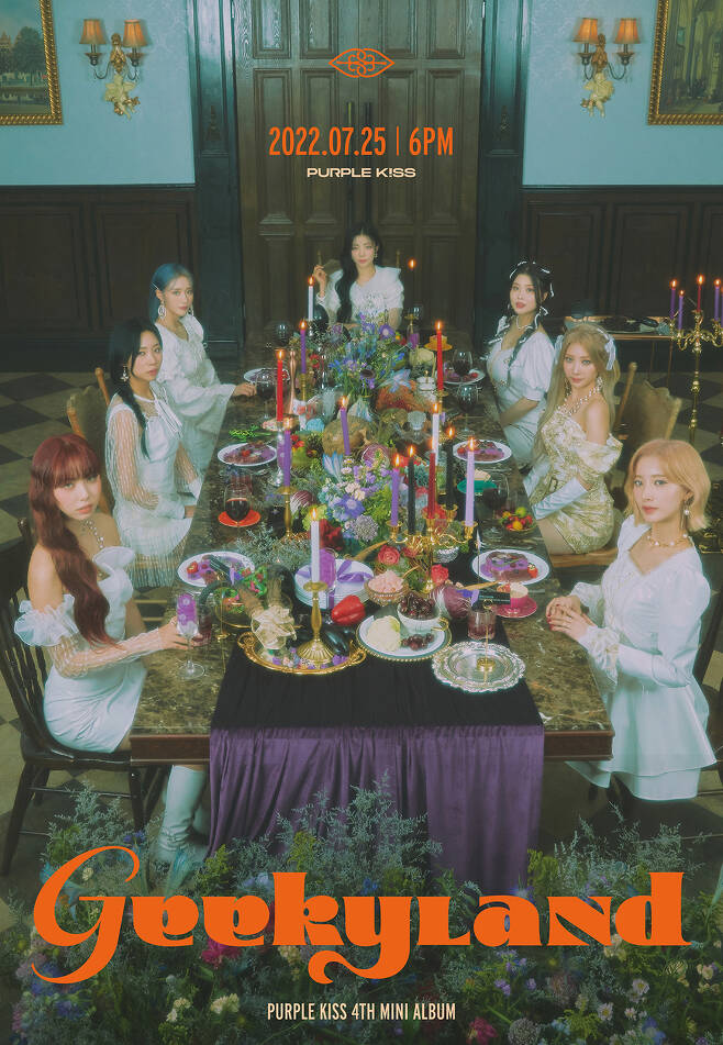 The agency, Albie W. (RBW), posted a group concept photo featuring the concept of the fourth Mini album Geekyland through the official SNS of Purple Kiss (Park Ji-eun and Nago-eun and Irewa Yuki and Chain and Suan) at 0:00 today (10th).In the public photos, there is a picture of Purple Kiss attending the witch general meeting.The members who sat at the table filled with purple food and props gazed at the camera and maximized the SinBrop and dreamy atmosphere.The soft charisma in the subtle expression as if it were expressionless focuses attention and makes them more curious about their story.Especially, the visual of Purple Kiss was more prominent.The six members in white dresses, which utilize their individuality, have a luxurious and elegant charm with colorful accessories.In the future, Purple Kiss will show up with the contents of the teaser to show what visuals to show.This comeback is a high-speed comeback in four months since the previous work memeM (meeting).Purple Kiss has expanded the Puckywitch Worldview, which was shown in memeM through this new album, and announced the upgraded concept.The unique concept and storytelling of each album has created a unique identity with a brilliant music, and the attention of global K-pop fans toward the comeback of Purple Kiss, who has a fourth generation representative theme stone modifier, has been focused.Purple Kiss will return to the fourth mini album Geekyland on the 25th.Prior to this, we will release group concept photo, story film, intro performance video, personal concept photo, music video teaser, highlight medley sequentially and add comeback opening.On the other hand, Purple Kiss will return to the fourth mini album Geekyland at 6 pm on the 25th.