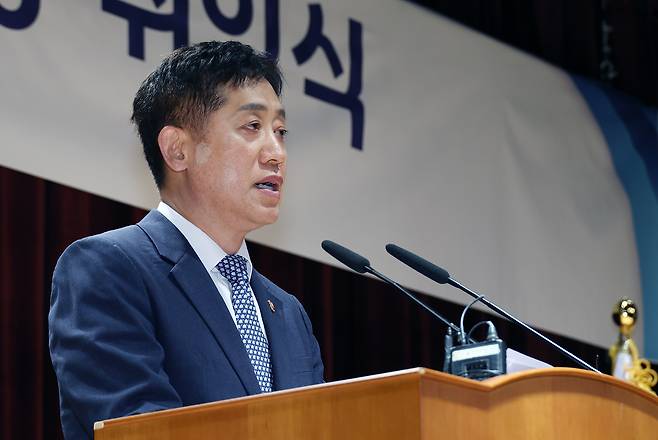 김주현 금융위원장이 11일 서울 정부청사에서 열린 취임식에서 취임사를 하고 있다. /사진=금융위원회 제공