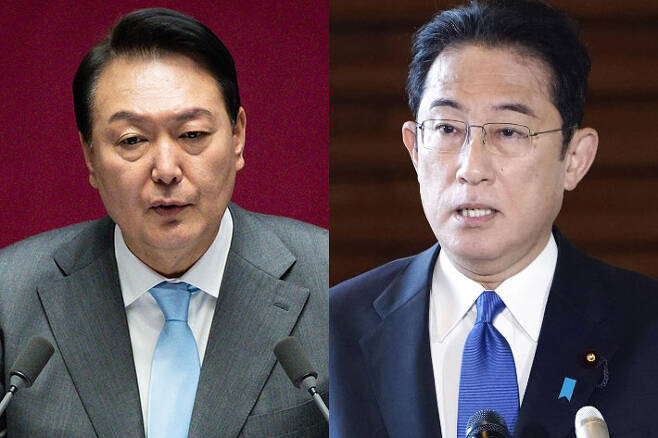 윤석열 대통령(왼쪽), 기시다 후미오 일본 총리. 박종민 기자·연합뉴스
